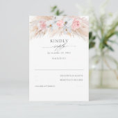 Witte orchideeën en roze rozen pampas bruiloft RSV RSVP Kaartje (Staand voorkant)