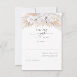 Witte Orchideeën en Rozen Gedroogde Pampas Bruilof RSVP Kaartje