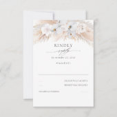 Witte Orchideeën en Rozen Gedroogde Pampas Bruilof RSVP Kaartje (Voorkant)