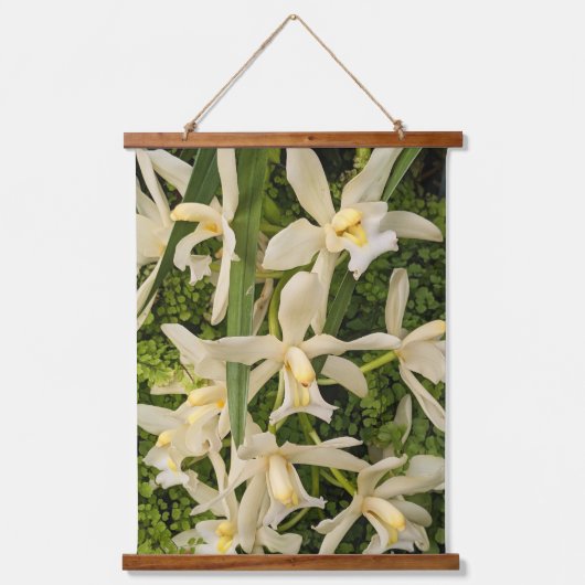 Witte orchideeën en varens Bloemen Hangend Wandkleed (Voorkant)