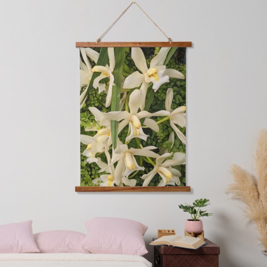 Witte orchideeën en varens Bloemen Hangend Wandkleed (Slaapkamer)
