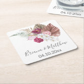 Witte Orchideeën Gedroogde Palm Bourgondië Bloemen Kartonnen Onderzetters (Schuin)