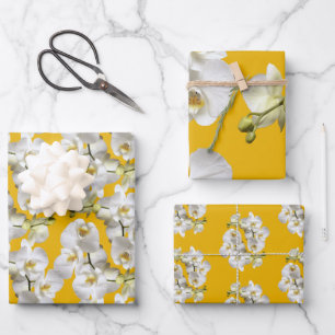 Witte orchideeën geel goud inpakpapier vellen