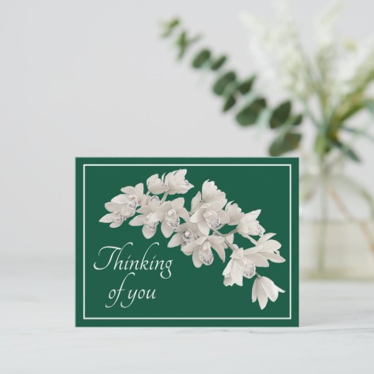 Witte orchideeën Groene achtergrond Bedenk je Briefkaart (Staand voorkant)