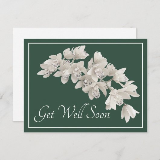 Witte orchideeën groene achtergrond beterschap briefkaart (Voorkant / Achterkant)