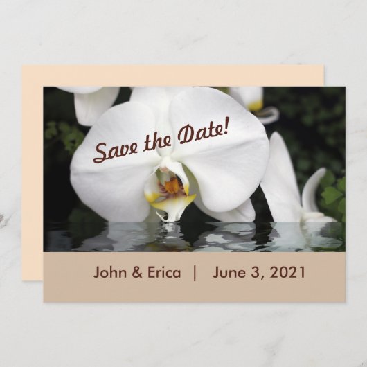 Witte orchideeën in water, sla de datum Kaart op (Voorkant / Achterkant)