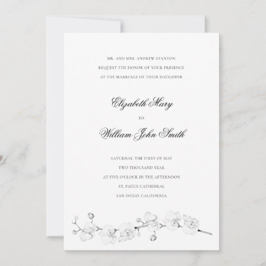 Witte orchideeën kunst formele traditionele bruilo kaart (Voorkant)