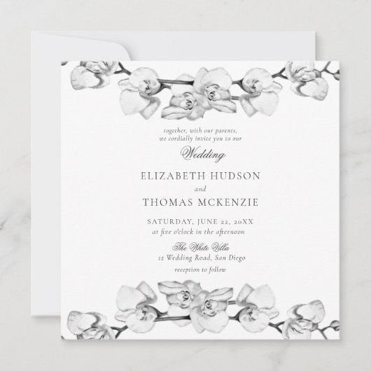 Witte orchideeën kunst schets moderne romantische  kaart (Voorkant)