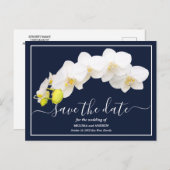 Witte orchideeën marineachtergrond bewaar datum briefkaart (Voorkant / Achterkant)