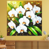 Witte orchideeën met groene bladeren canvas afdruk (Insitu (Woonkamer))