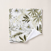 Witte orchideeën met olijf tropische bladeren bad handdoek (Wasdoekje)