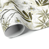 Witte orchideeën met olijf tropische bladeren cadeaupapier (Rol Hoek)