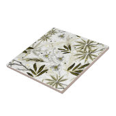 Witte orchideeën met olijf tropische bladeren tegeltje (Zijkant)