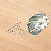 Witte orchideeën moderne boog tropische bruiloft acryl uitnodigingen (Laagn)