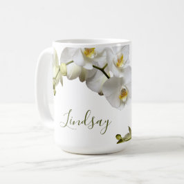 Witte Orchideeën Naam Sjabloon Elegante Cadeaobeke Koffiemok