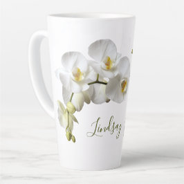 Witte orchideeën naam sjabloon elegante cadeau lat latte mok