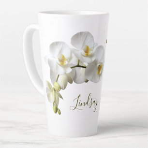 Witte orchideeën naam sjabloon elegante cadeau lat latte mok