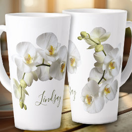Witte orchideeën naam sjabloon elegante cadeau lat latte mok