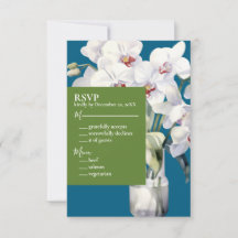 Witte Orchideeën Oceaanblauwe Trouwkaarten