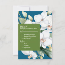 Witte Orchideeën Oceaanblauwe Trouwkaarten