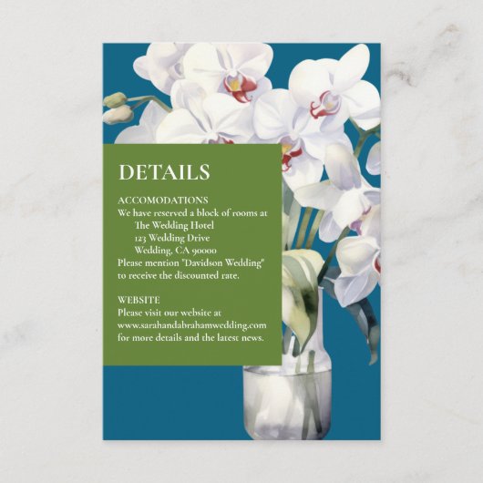 Witte Orchideeën Ocean Blue Details Enclosure Kaar Informatiekaartje (Voorkant)