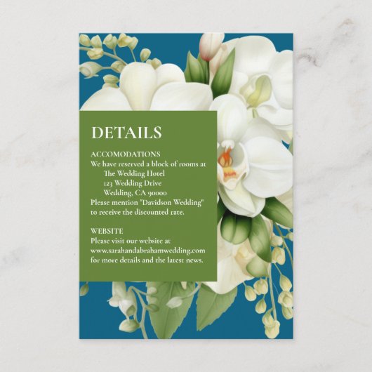 Witte Orchideeën Ocean Blue Details Enclosure Kaar Informatiekaartje (Voorkant)
