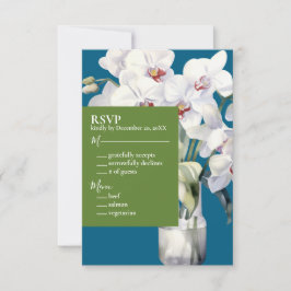 Witte Orchideeën Ocean Blue Huwelijksuitnodigingen RSVP Kaartje