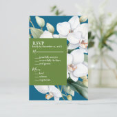 Witte Orchideeën Ocean Blue Huwelijksuitnodigingen RSVP Kaartje (Staand voorkant)