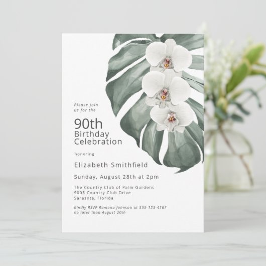 Witte orchideeën op de 90e verjaardag van de Monst Kaart (Staand voorkant)