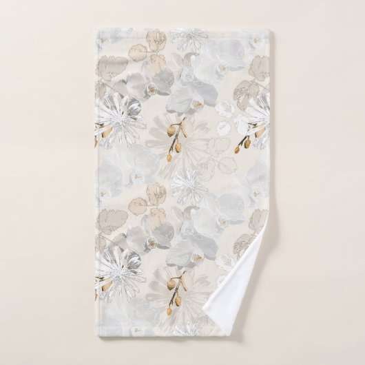 Witte orchideeën op een lichte crème bad handdoek (Handdoek)