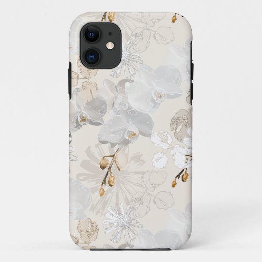 Witte orchideeën op een lichte crème Case-Mate iPhone case (Achterkant)