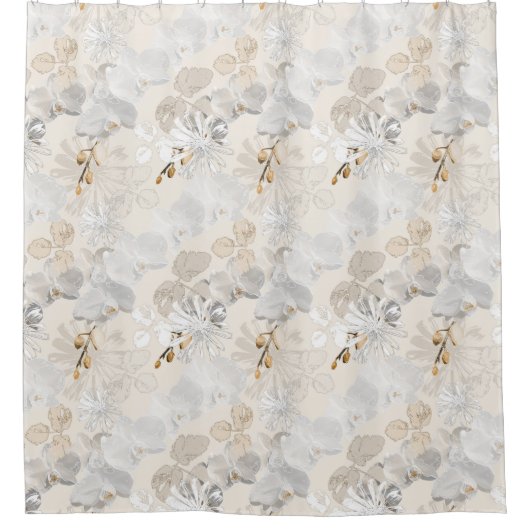 Witte orchideeën op een lichte crème douchegordijn (Voorkant)