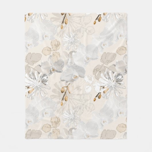 Witte orchideeën op een lichte crème fleece deken (Voorkant)