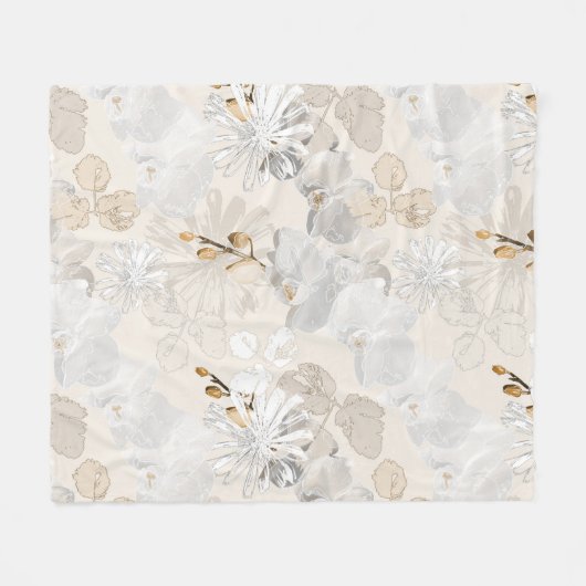 Witte orchideeën op een lichte crème fleece deken (Voorkant (Horizontaal))