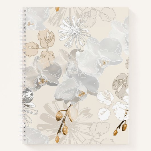 Witte orchideeën op een lichte crème notitieboek (Voorkant)