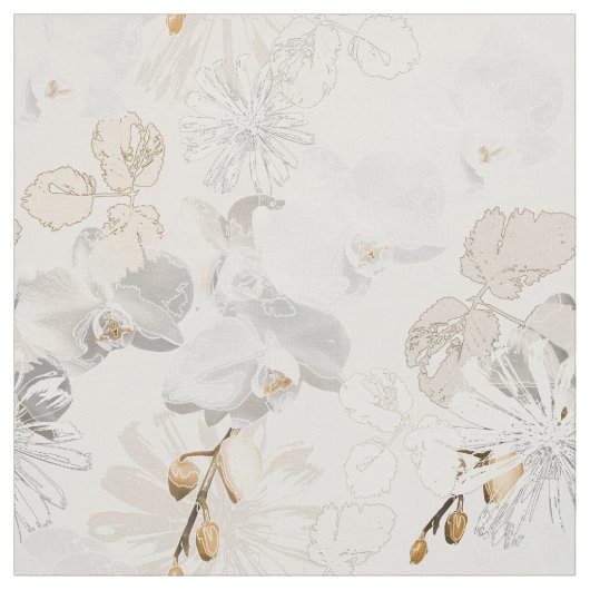 Witte orchideeën op een lichte crème stof (Swatch)