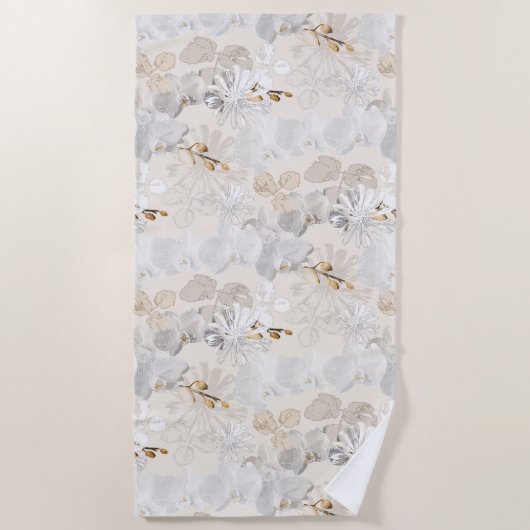 Witte orchideeën op een lichte crème strandlaken (Voorkant)