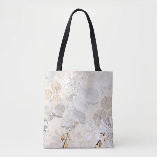 Witte orchideeën op een lichte crème tote bag (Voorkant)