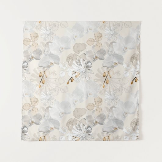 Witte orchideeën op een lichte crème   wandkleed (Voorkant)