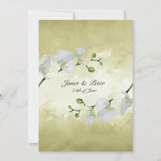 Witte orchideeën op gouden achtergrond bruiloft kaart (Achterkant)