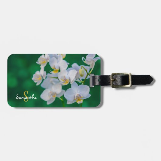 Witte orchideeën op groen bagagelabel (Voorkant horizontaal)