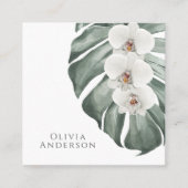 Witte Orchideeën op Monstera Tropische Botanische Vierkante Visitekaartje (Voorkant)