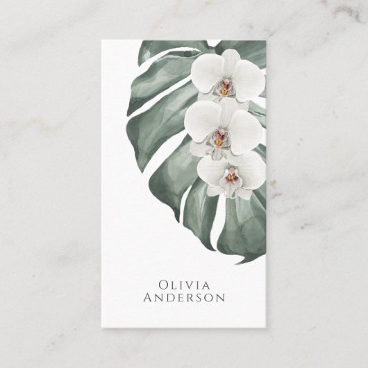 Witte Orchideeën op Monstera Tropische Botanische Visitekaartje (Voorkant)