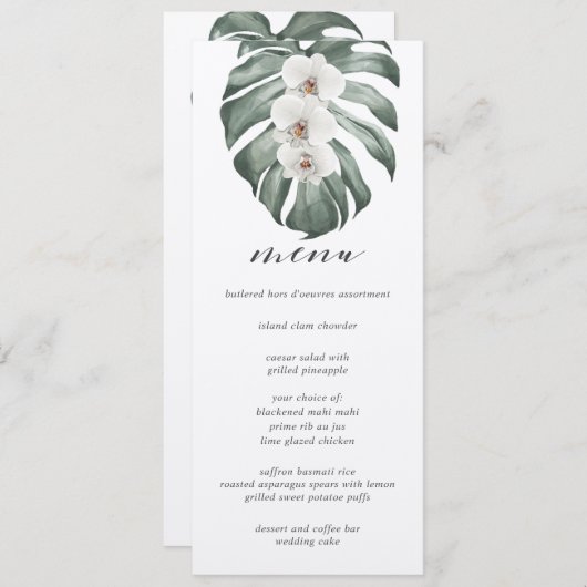 Witte Orchideeën op Monstera Tropische Bruiloft Me Kaart (Voorkant / Achterkant)