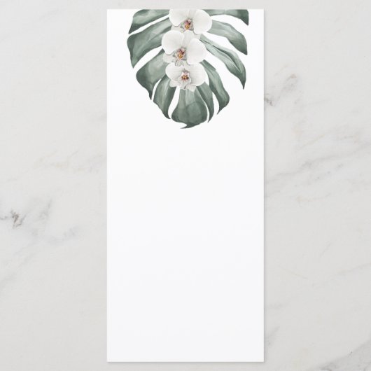 Witte Orchideeën op Monstera Tropische Bruiloft Me Menu (Achterkant)