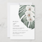 Witte orchideeën op Tropische bruiloft in Monstera Kaart (Voorkant)