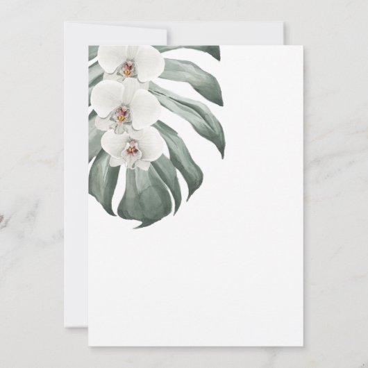 Witte orchideeën op Tropische bruiloft in Monstera Kaart (Achterkant)