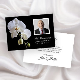 Witte orchideeën op zwarte begrafenis sympathie bedankkaart
