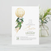 Witte orchideeën palm bladeren gouden ballon doop kaart (Staand voorkant)