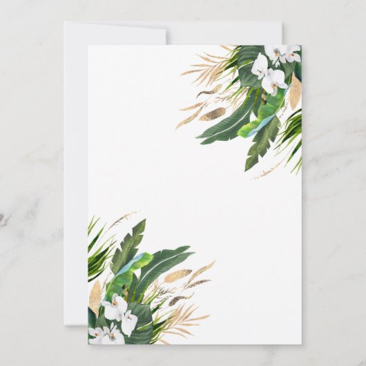 Witte orchideeën palmbladeren gouden ballon Oh Bab Kaart (Achterkant)